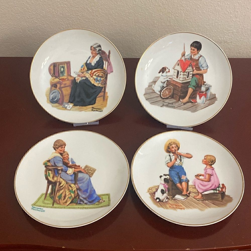 💎Norman Rockwell Series Lot of 4 Vintage Plates Four Beloved Classics Japan1984